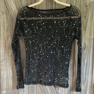 Elegant Black and Silver Blouse with Shimmering Details